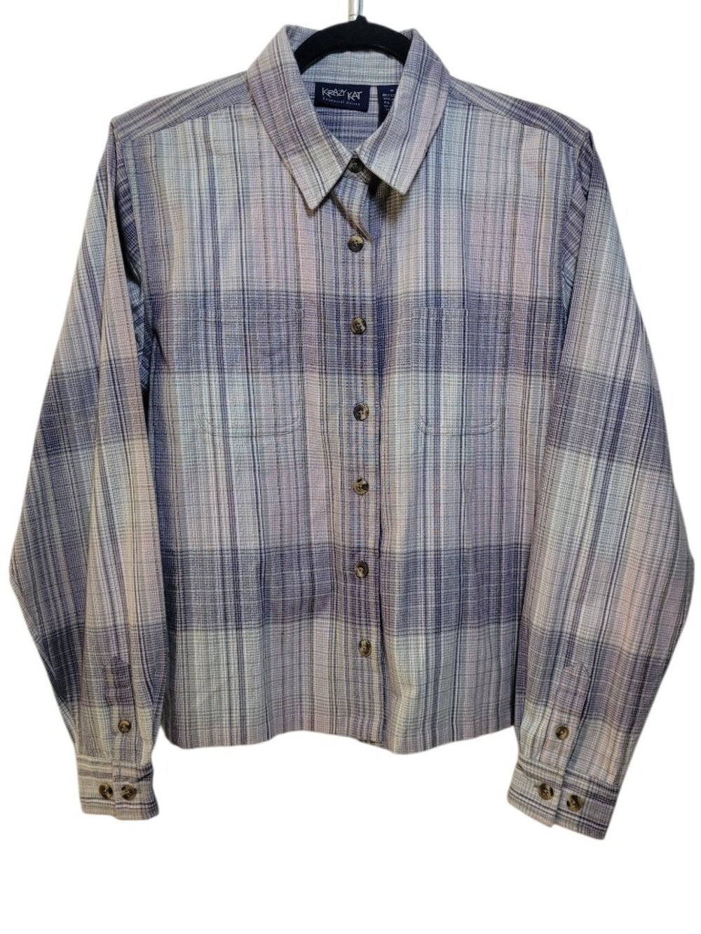 Krazy Kat Vintage Womens Plaid Button Down Shirt Flannel Medium Streetwear 90s